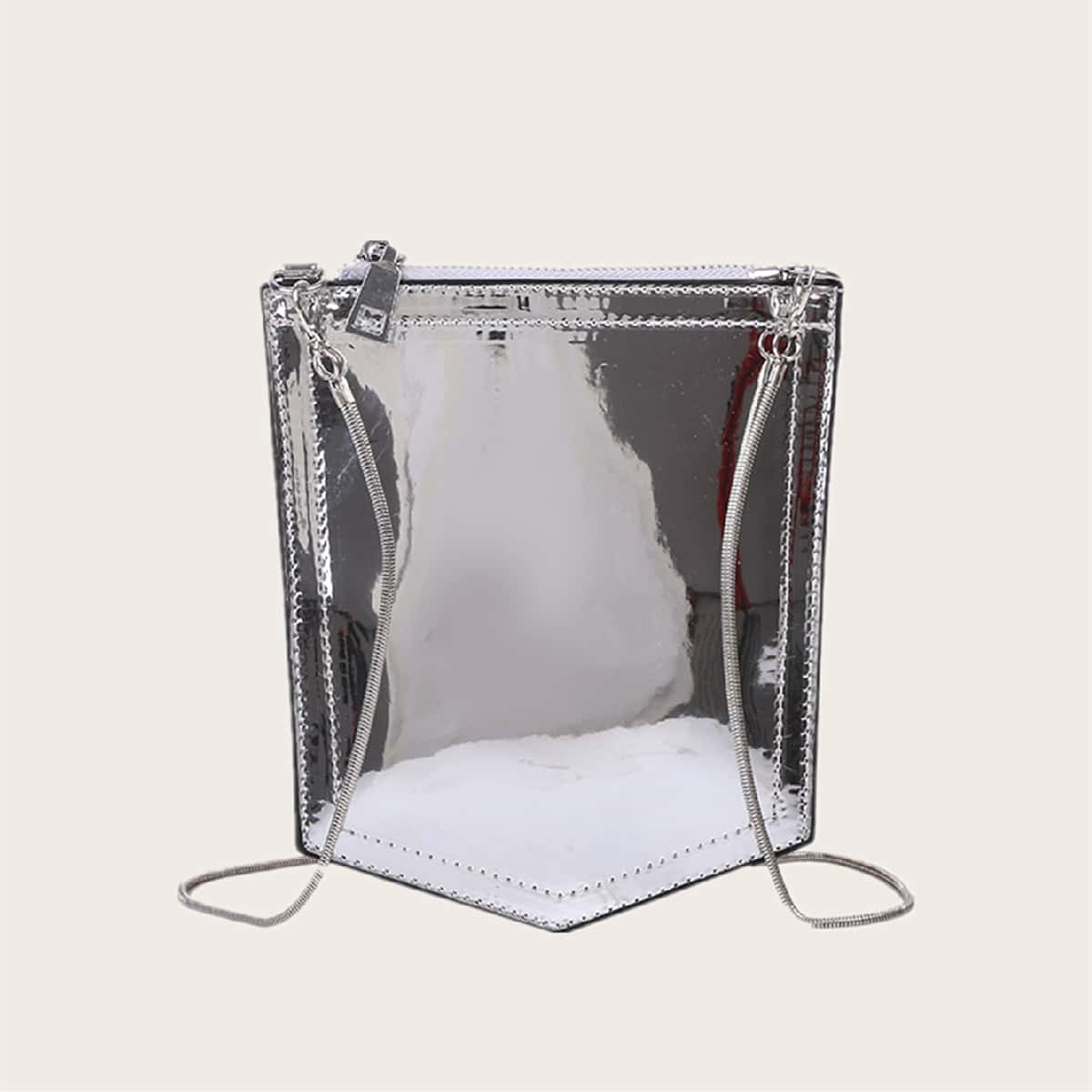 

Metallic Chain Crossbody Bag, Silver