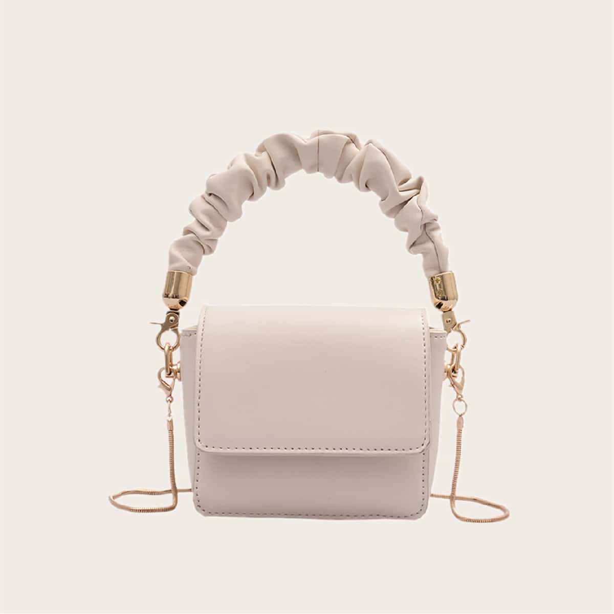 

Ruched Handle Mini Satchel Bag, Beige