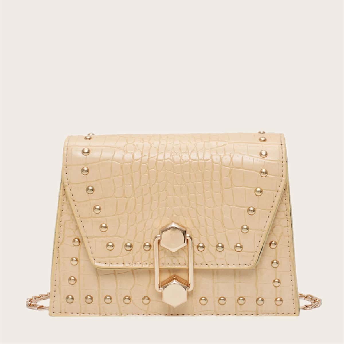 

Croc Embossed Studded Crossbody Bag, Beige