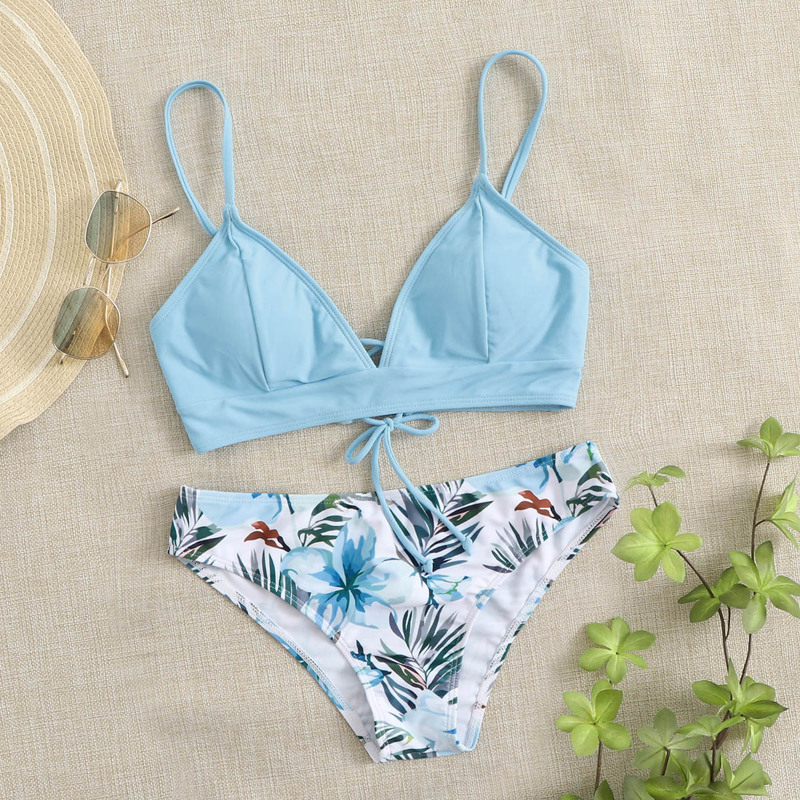 

Lace Back Tropical Bikini Swimsuit, Multicolor
