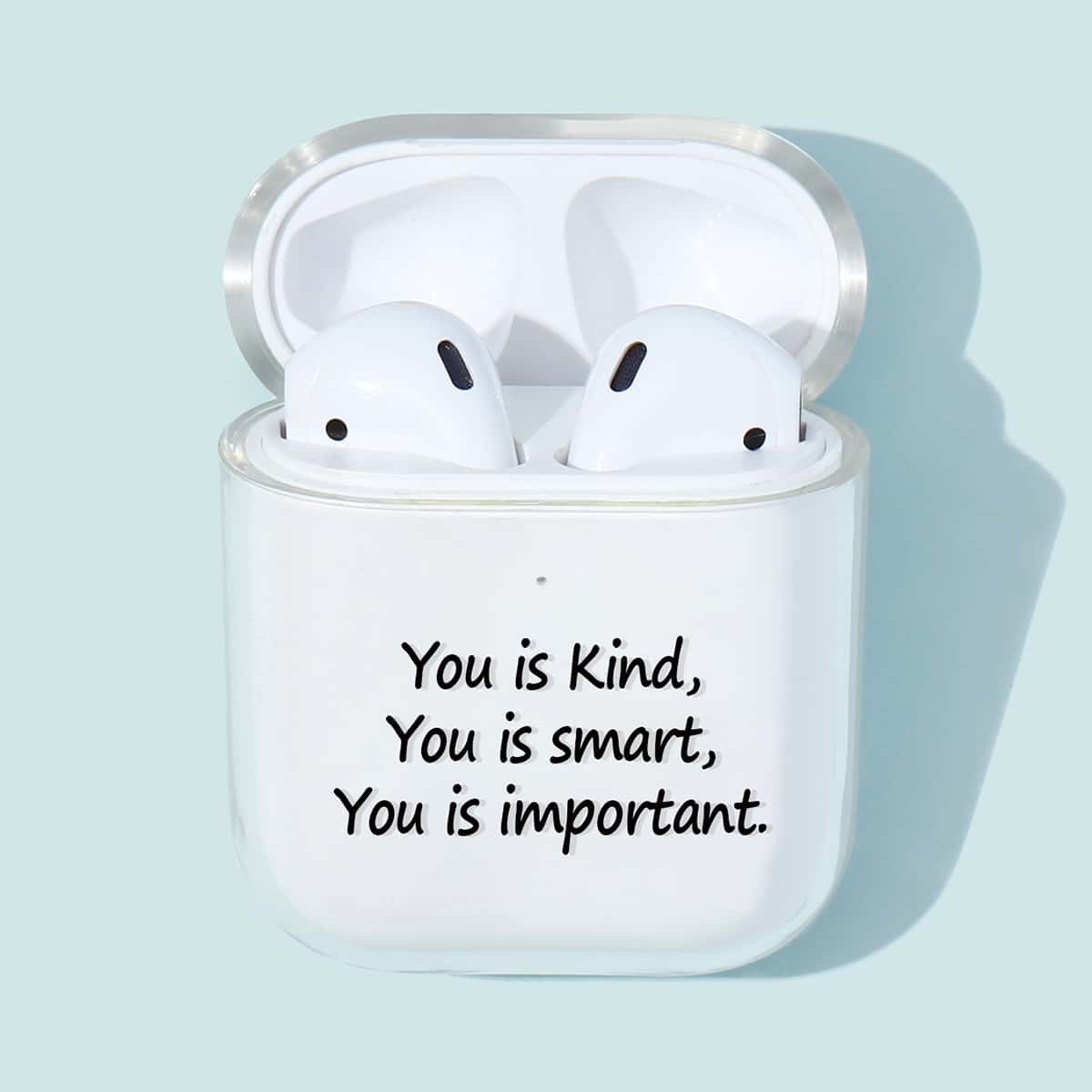 

1pc Slogan Graphic Clear AirPods Case