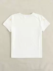 SHEIN EZwear Floral Embroidered Short Sleeve Tee - White - View 2