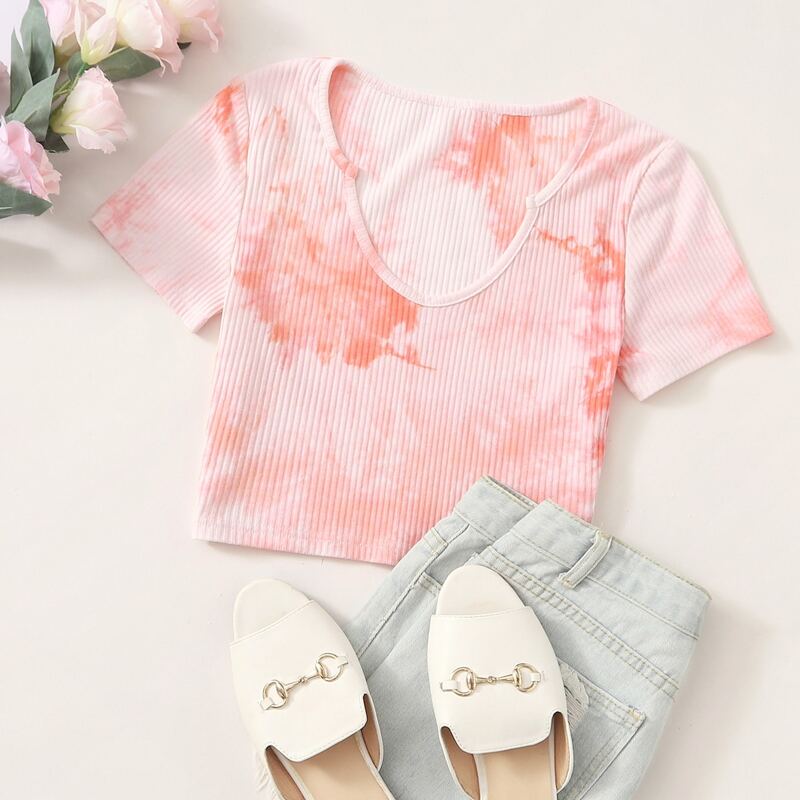

Ribbed Tie Dye Tee, Baby pink