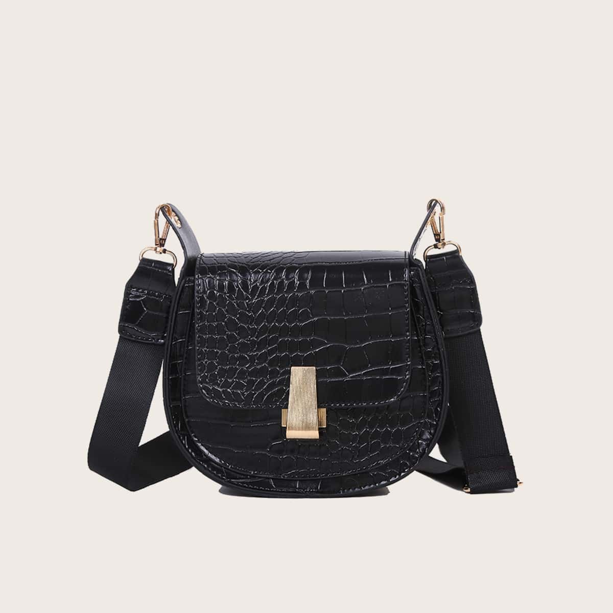 

Croc Embossed Flap Crossbody Bag, Black