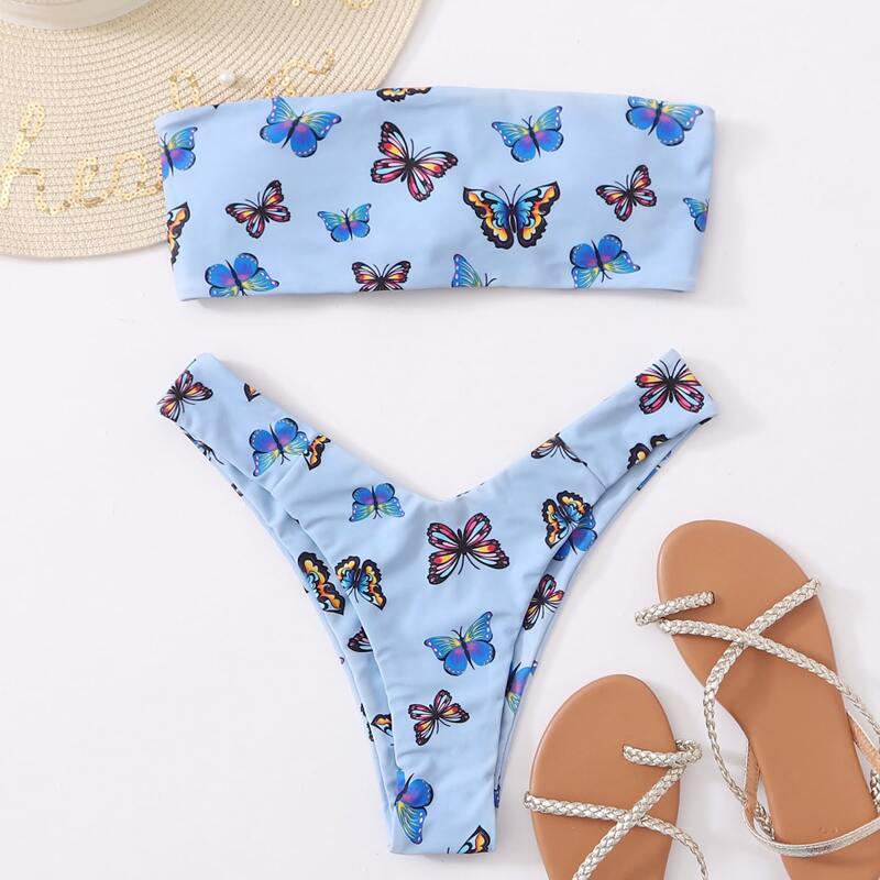 

Butterfly High Leg Bikini Swimsuit, Blue