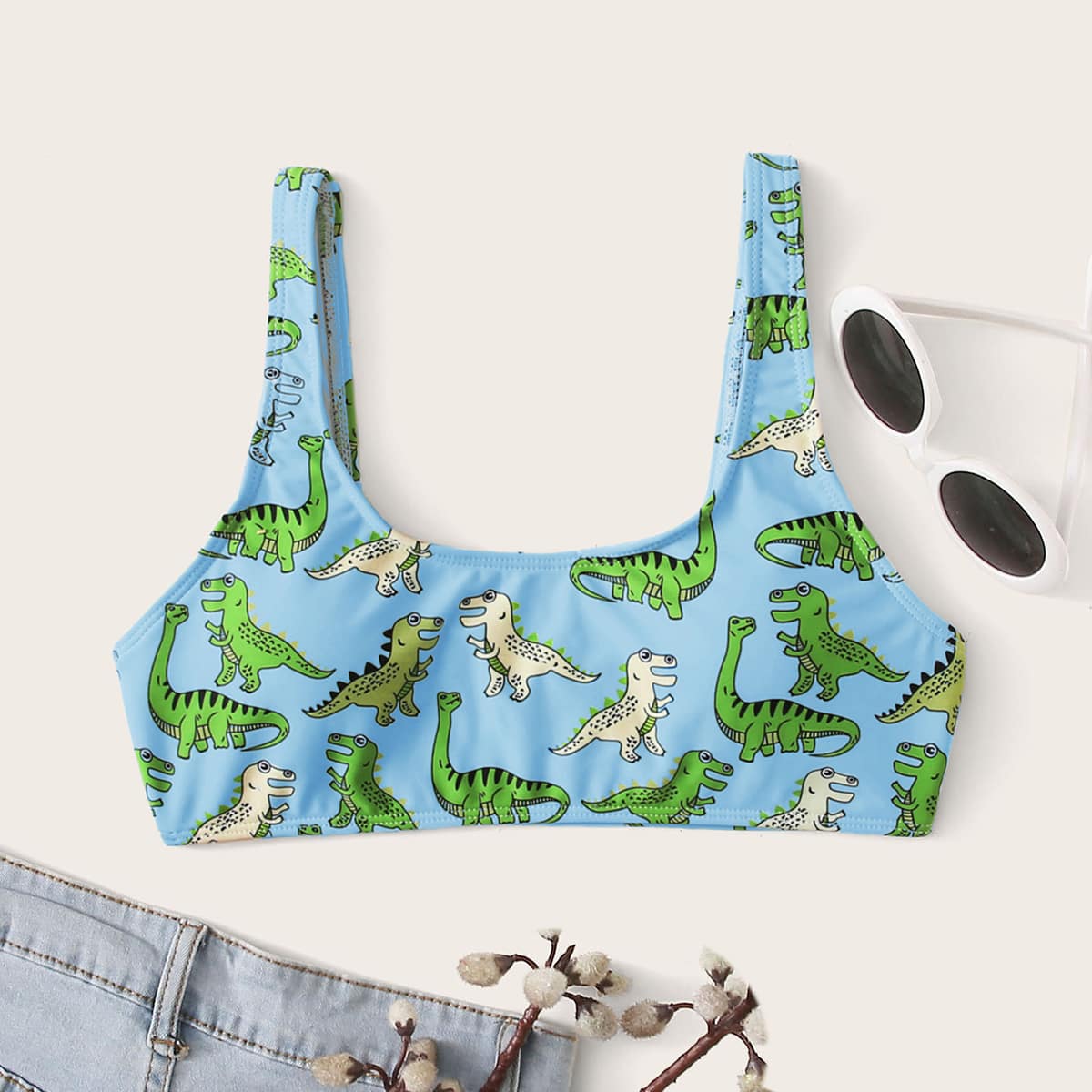 

Dinosaur Bralette Bikini Top, Multicolor