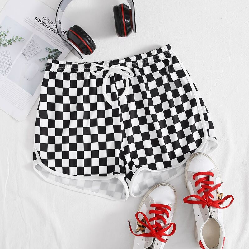 

Checkerboard Dolphin Shorts, Black and white