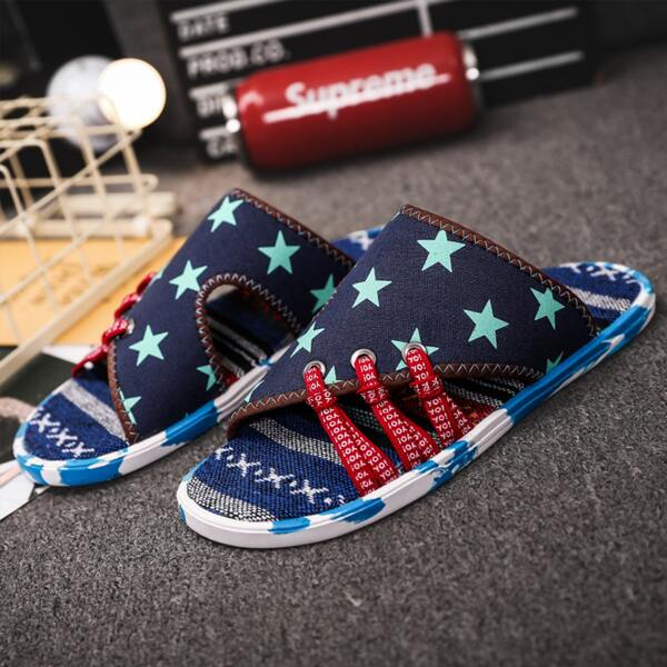 

Men Star Pattern Slide Sandals, Navy
