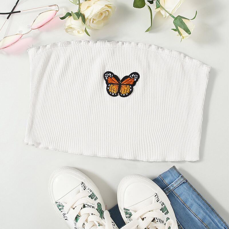 

Butterfly Patched Tube Top, White
