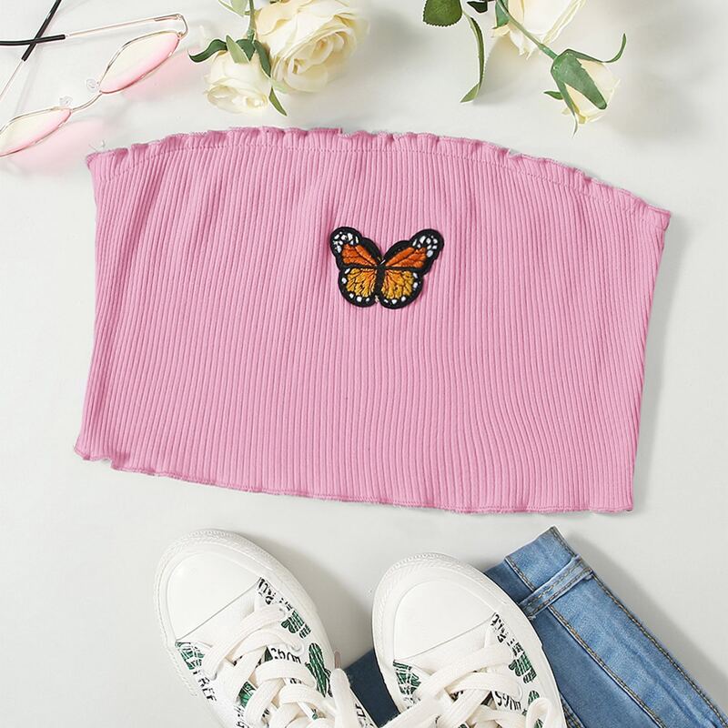

Butterfly Patched Tube Top, Pink