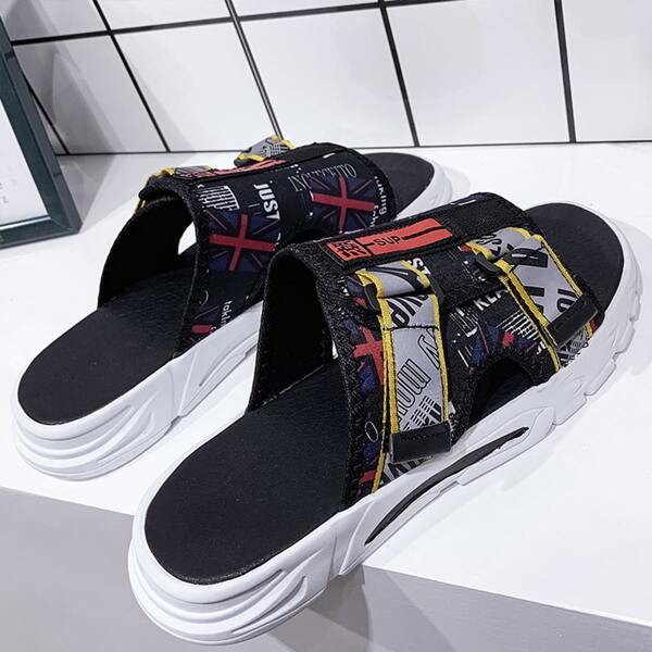 

Men Color Block Non-slip Slide Sandals, Black