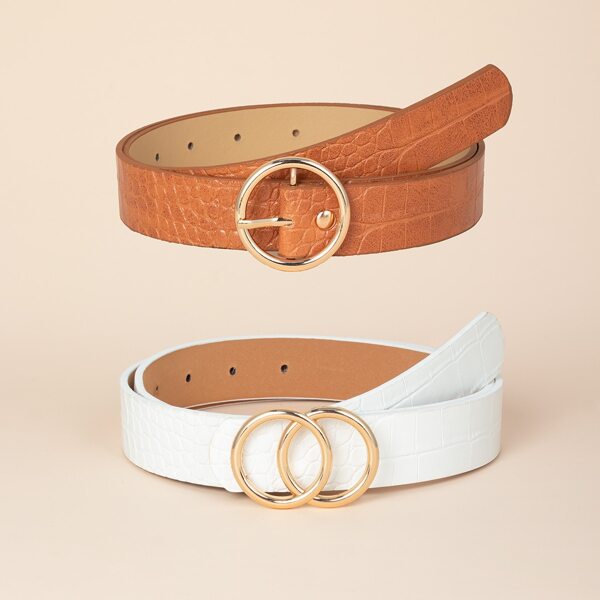 

2pcs Croc Embossed Buckle Belt, Multicolor