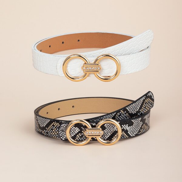 

2pcs Croc Embossed Buckle Belt, Multicolor