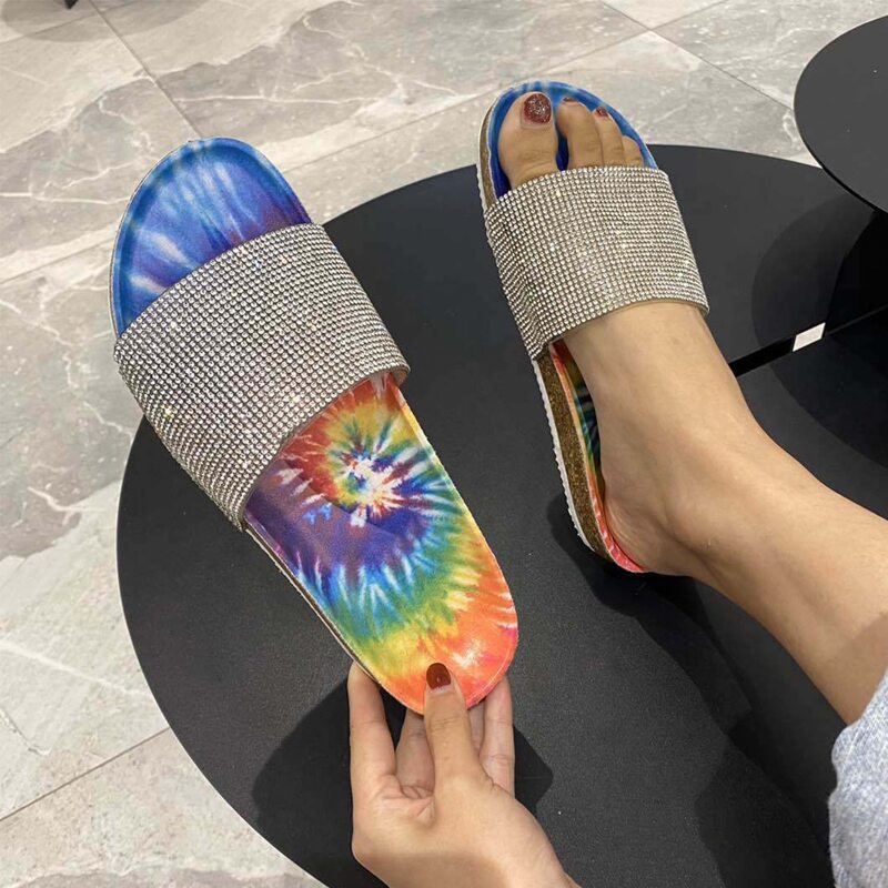 

Rhinestone Tie Dye Sliders, Multicolor