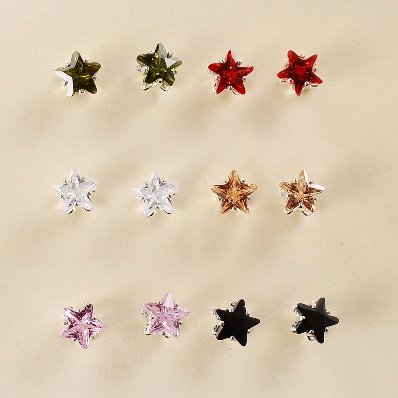 

6pairs Rhinestone Star Stud Earrings, Multicolor