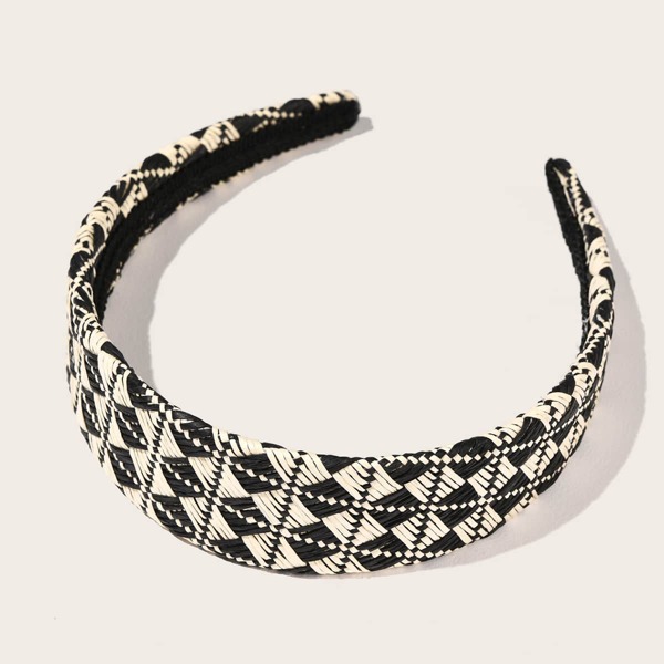 

Braided Geometric Pattern Hair Hoop, Black and white