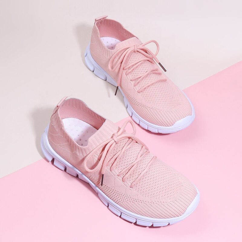 

Lace-up Front Mesh Sock Sneakers, Pink