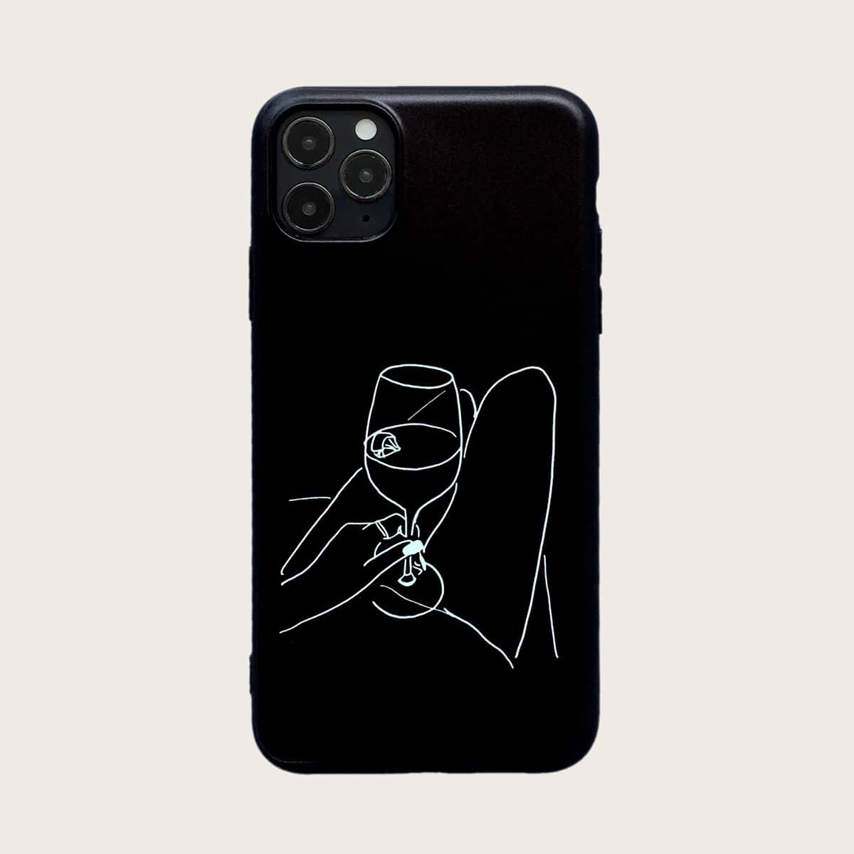 

1pc Simple Line Drawing Print iPhone Case, Black