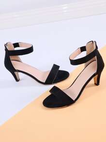 Ankle Strap Kitten Heeled Sandals - Black - View 2
