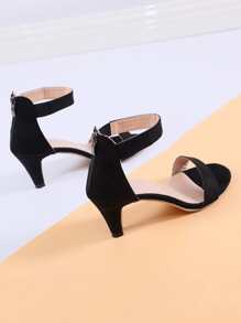 Ankle Strap Kitten Heeled Sandals - Black - View 3