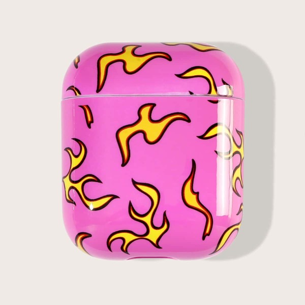 

1pc Flame Print AirPods Case, Hot pink