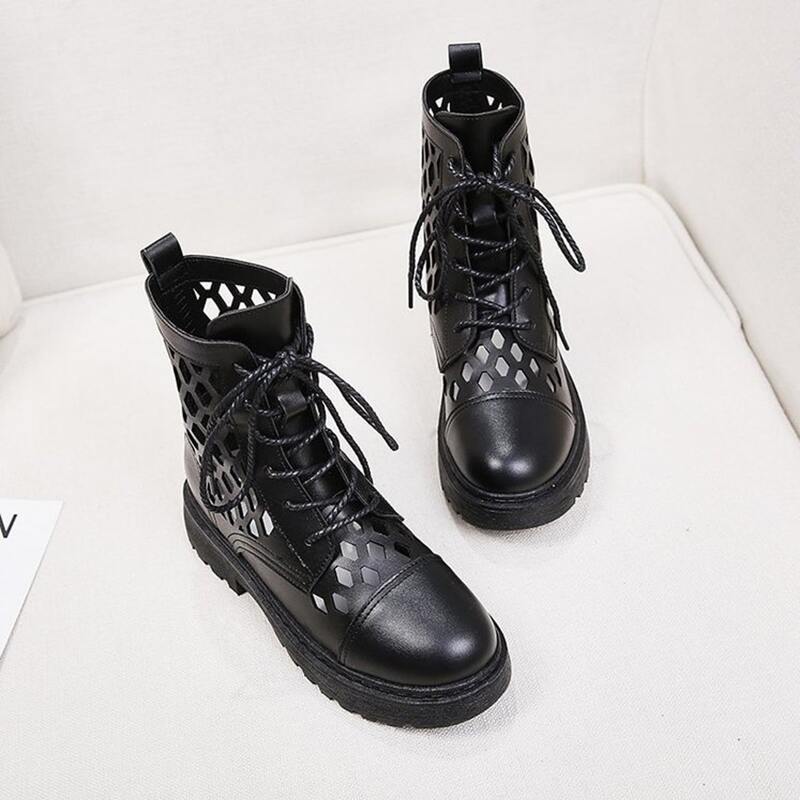 

Hollow Out Lace-up Boots, Black