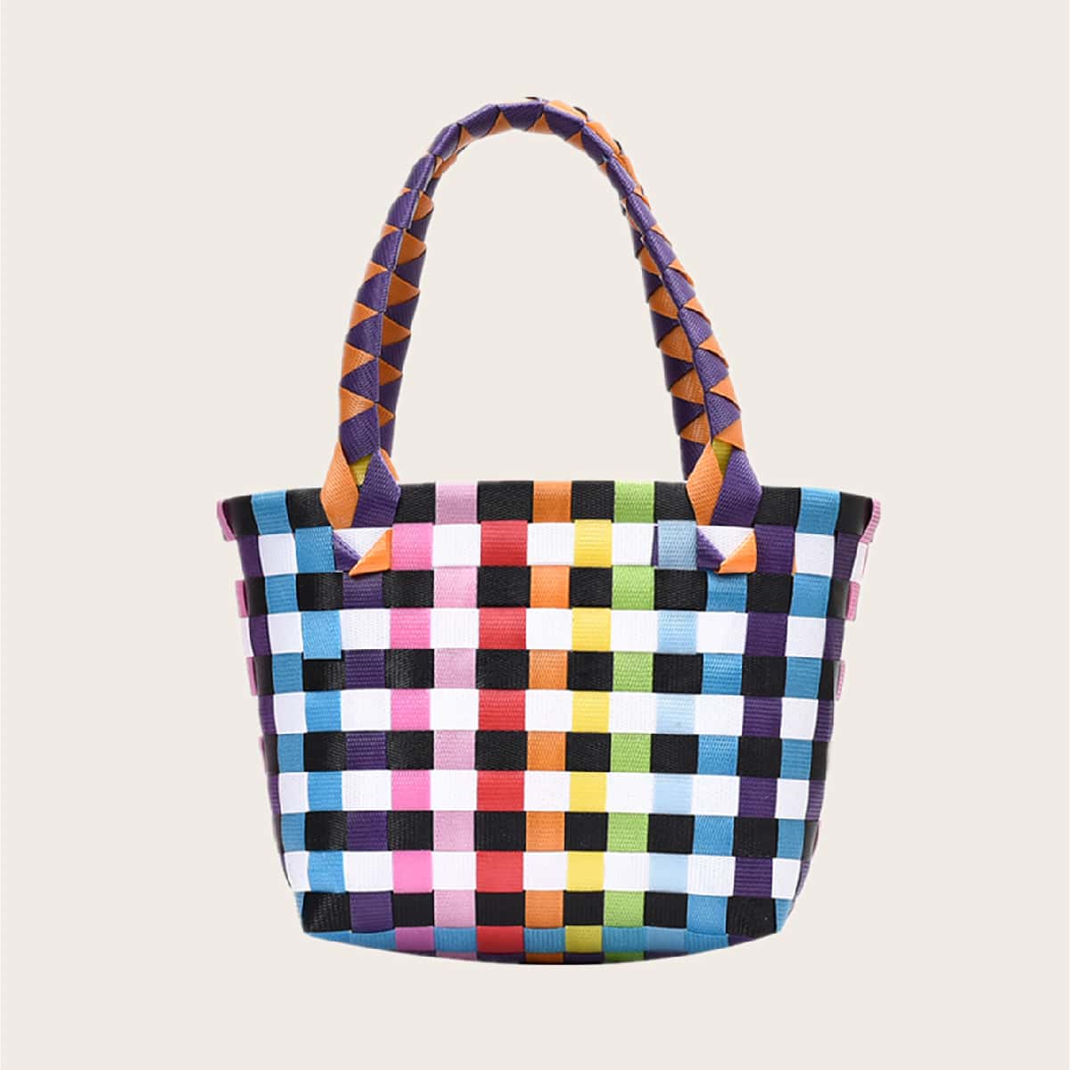 

Colorful Checked Woven Bag, Multicolor