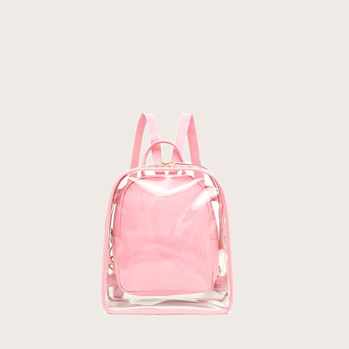 

Clear Backpack With Inner Pouch, Baby pink