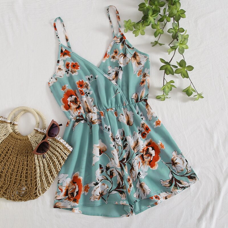 

Floral Cami Romper, Cadet blue