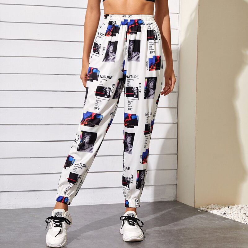 

Figure And Letter Graphic Windbreaker Sweatpants, Multicolor
