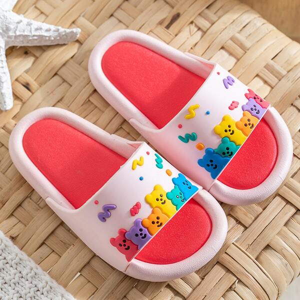 

Toddler Girls Cartoon Bear Pattern Slides, Pink