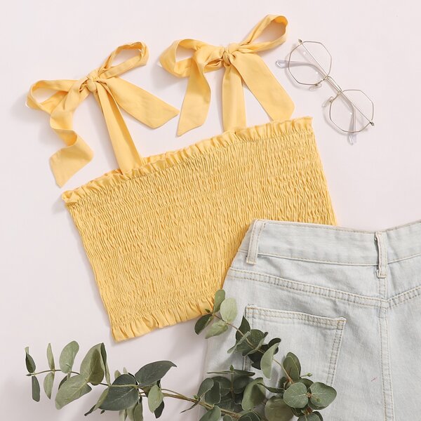 

Self Tie Shoulder Shirred Cami Top, Yellow