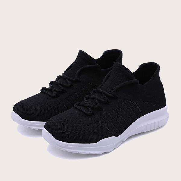 

Girls Lace-up Front Knit Sneakers, Black