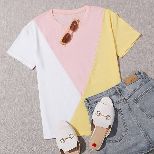 

Контрастная футболка с коротким рукавом, Многоцветный