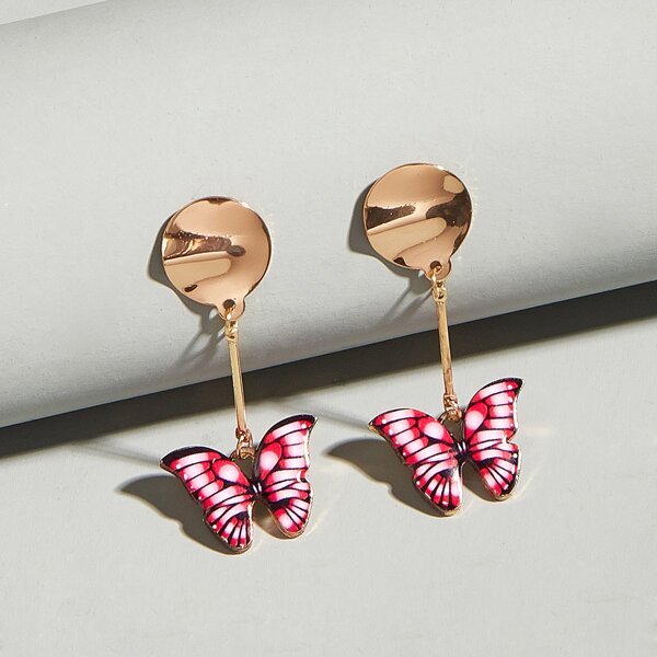 

Butterfly Charm Drop Earrings, Red