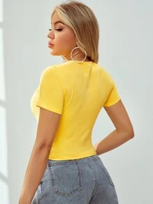 SHEIN Privé لباس علوي مقصوص بإدخال شبكي - أصفر - مشاهدة 2