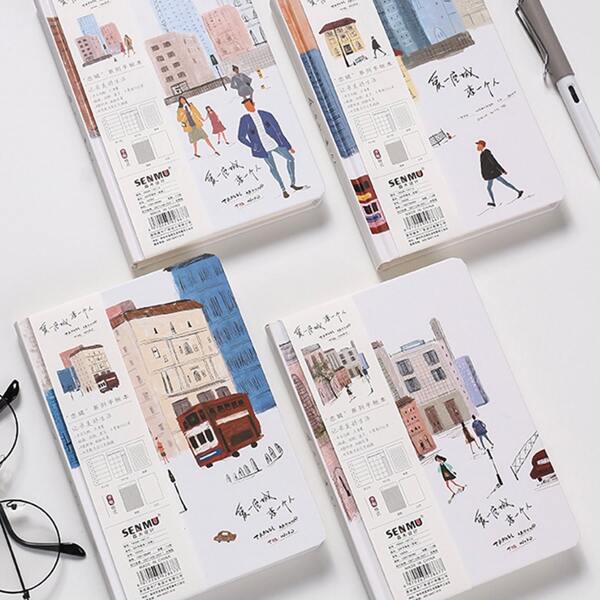 

1pc City Print Cover Notebook, Multicolor