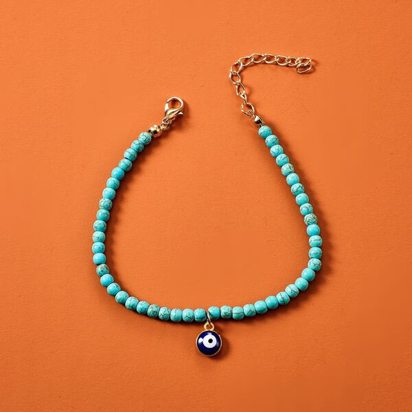 

1pc Eye Charm Beaded Anklet, Blue