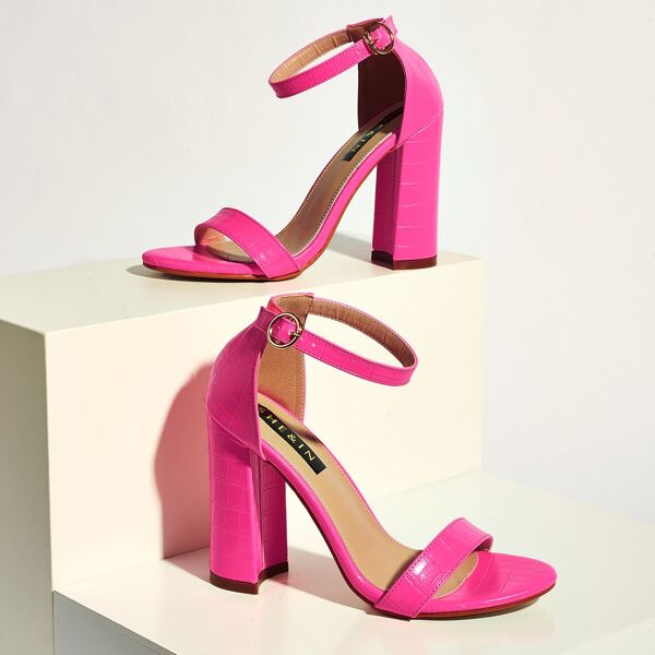 

Ankle Strap Chunky Heeled Sandals, Rose red