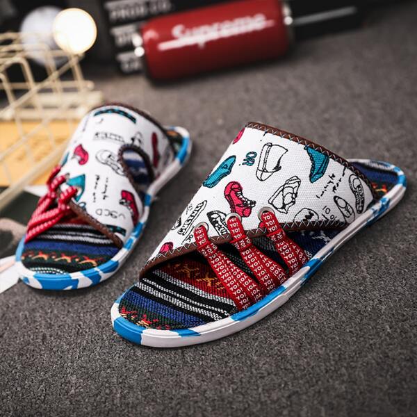 

Men Shoe Pattern Slide Sandals, White