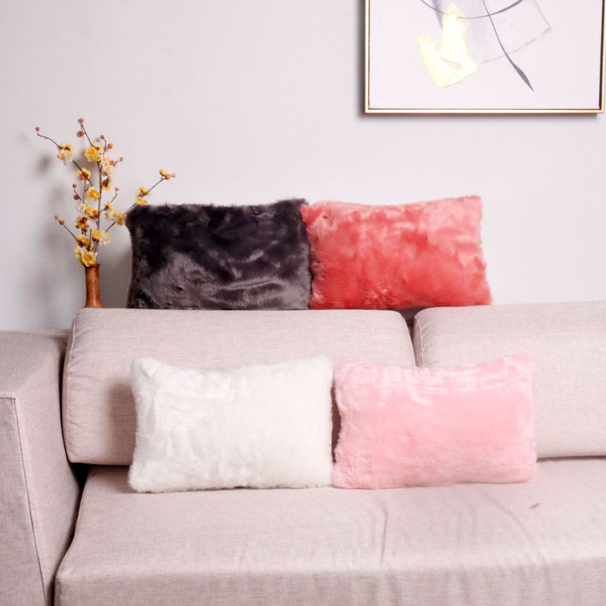 

1pc Solid Faux Fur Pillowcase Without Filler, Multicolor