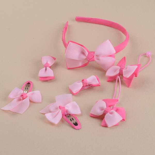 

7pcs Toddler Girls Bow Decor Hair Accessory Set, Pink