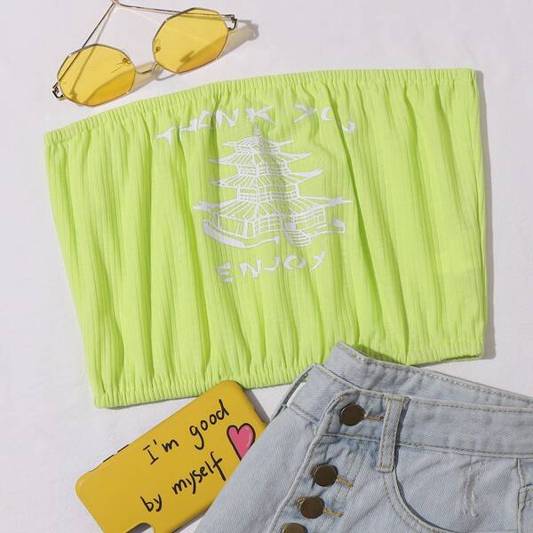 

Neon Lime Graphic Print Tube Top, Lime green