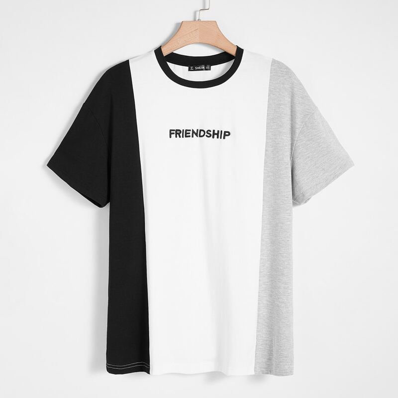 

Guys Letter Embroidered Drop Shoulder Colorblock Tee, Multicolor