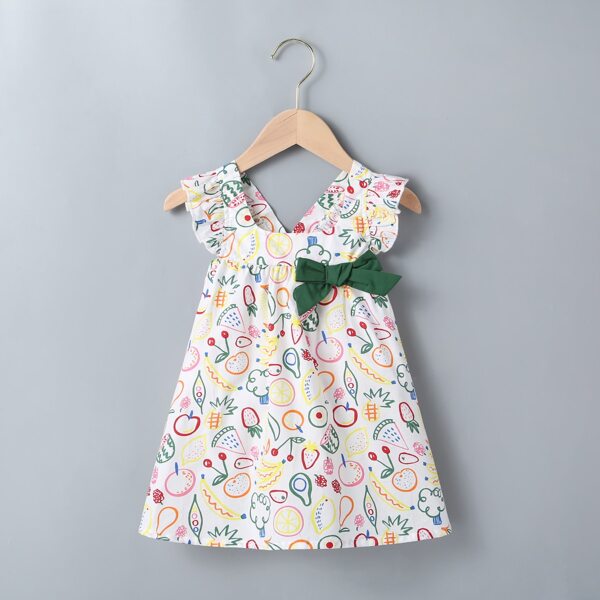 

Baby Girl Fruit Print Bow Front Dress, White