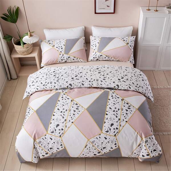 

Geometric Pattern Bedding Set Without Filler, Multicolor