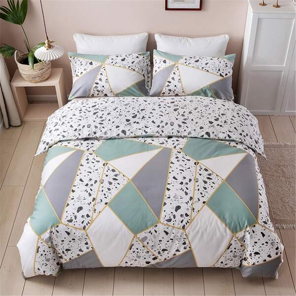 

Geometric Pattern Bedding Set Without Filler, Multicolor
