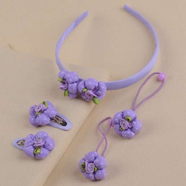 

5pcs Toddler Girls Floral Decor Hair Accessory Set, Purple