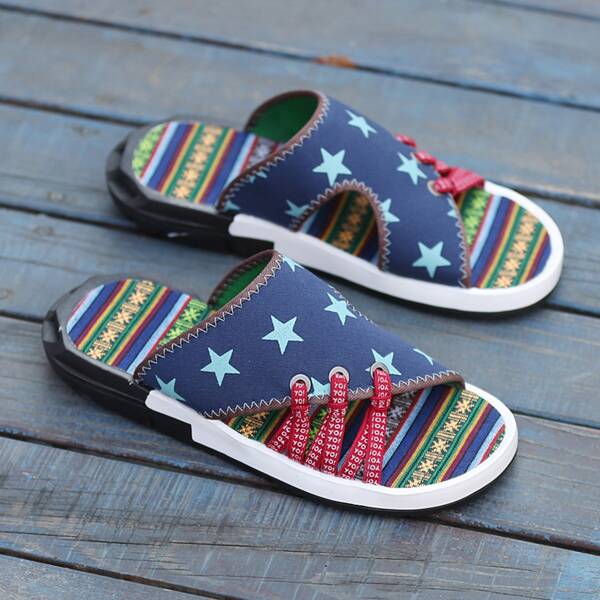 

Men Star Graphic Cut Out Slide Sandals, Blue