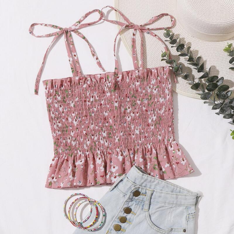 

Ditsy Floral Shirred Cami, Dusty pink